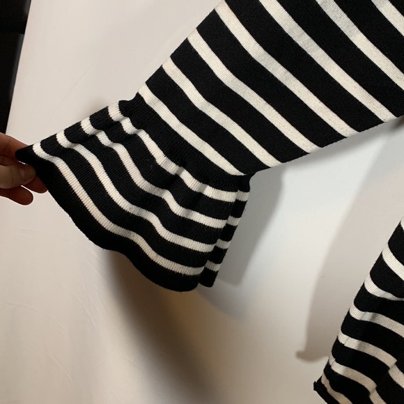 Cupio Curvy Black & White Striped Sweater with Ruffled Sleeves - Picture 3 of 7